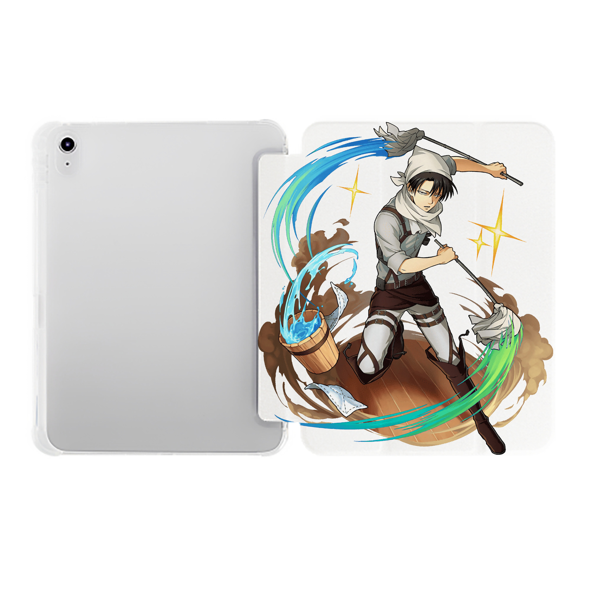 （画像用） 進撃の巨人 リヴァイ·アッカーマン Attack on Titan Levi Ackerman IPad ケース ペン収納付き 三つ折りスタンド PUレザー×シリコン 対応機種9.5/10.5/10.9インチ